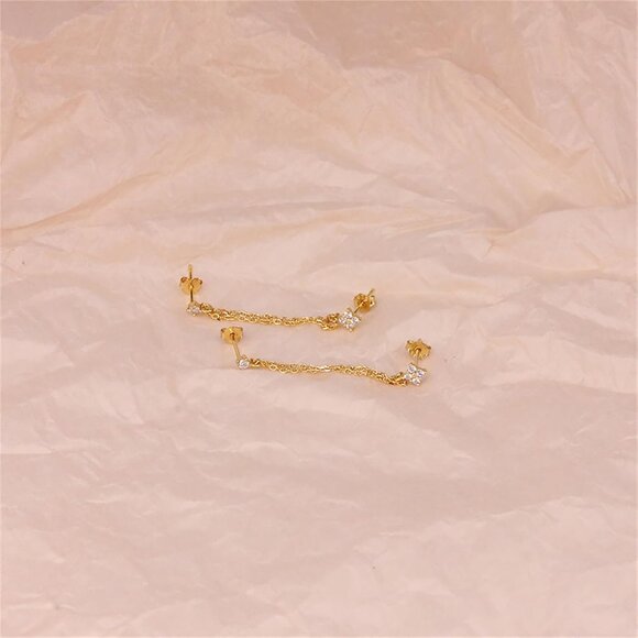 Gold dainty cartilage double piercing chain dangle cubic zirconia earrings for w - Picture 4 of 6